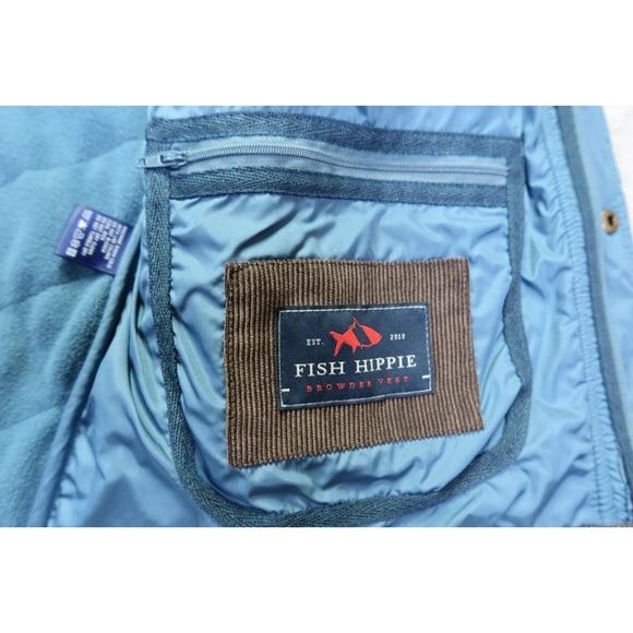 Fish Hippie Blue Browder Vest Men's L Quilted Full Zip Lined Corduroy Collar - Picture 6 of 11